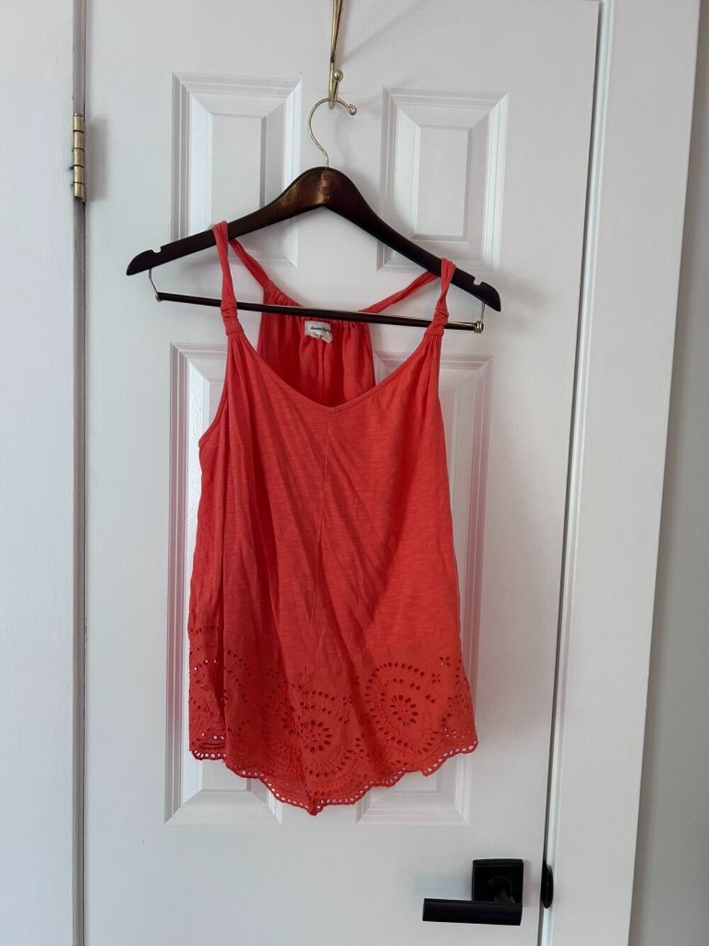Meadow Rue Anthropologie Coral Knotted Strap Cami Eyelet Scallop Hem S